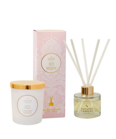 Комплект за подарък дифузер и ароматна свещ Amber Blush. Подарък за жена.